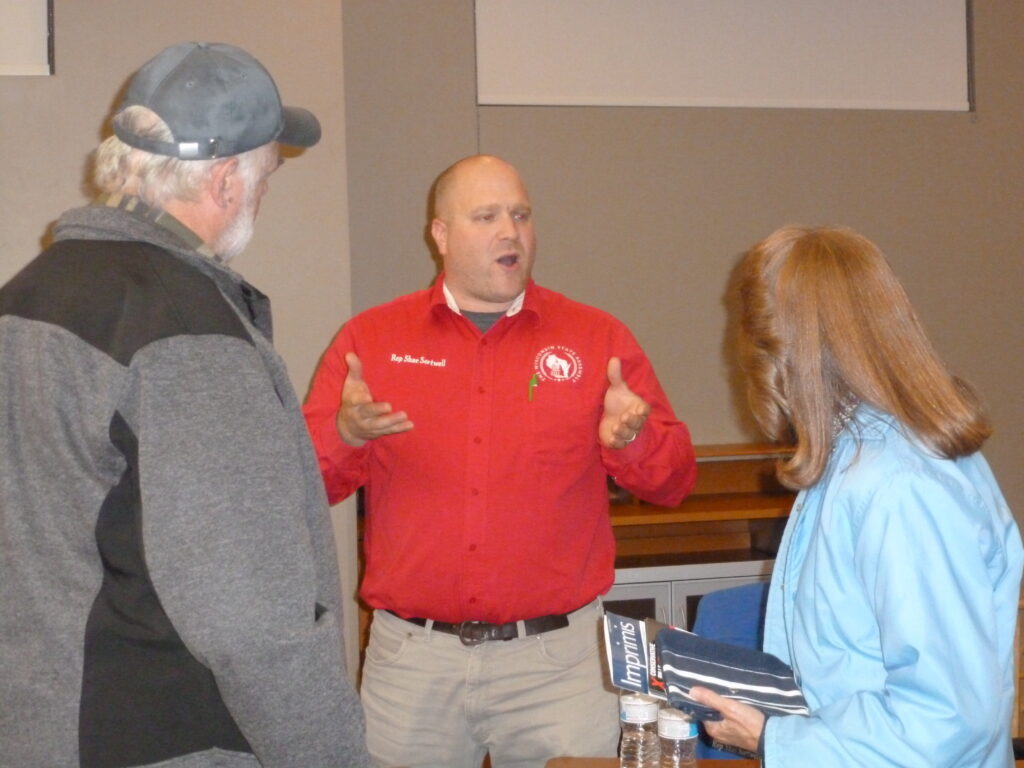 Wisconsin State Rep. Shae Sortwell talks with audience members.
