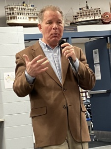 Justice Dan Kelly, candidate for the Wisconsin State Supreme Court, discusses his judicial philosophy at a meeting of Wolf River Area Patriots