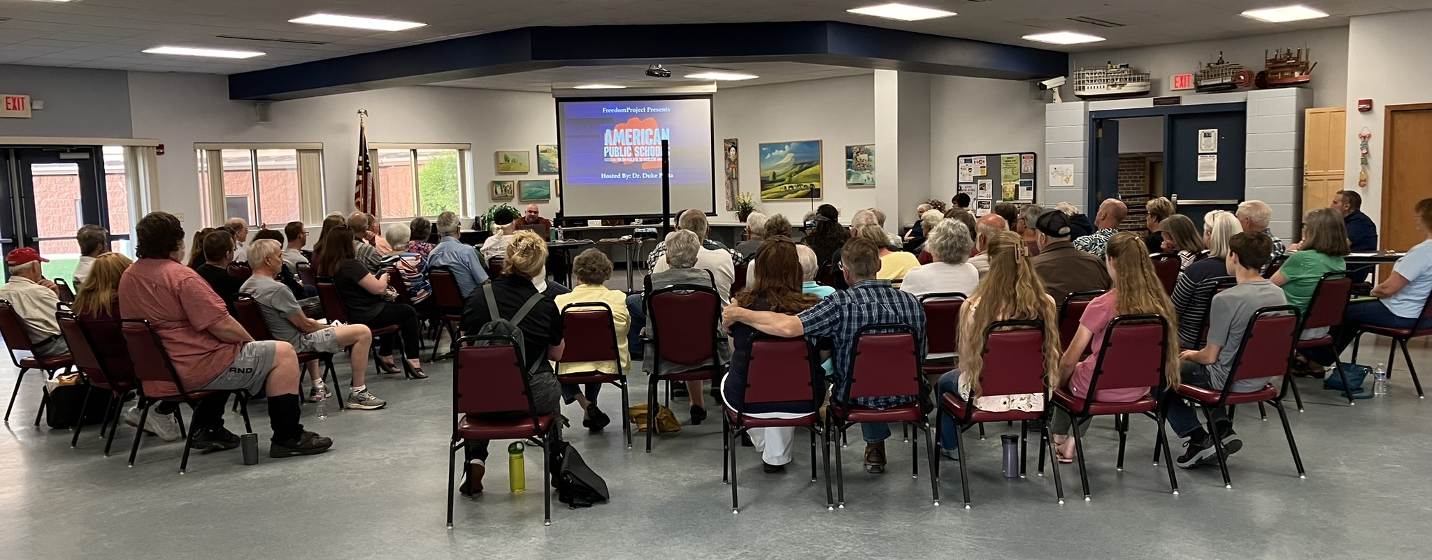 The audience at Wolf River Area Patriots May 2023 meeting was large and attentive.