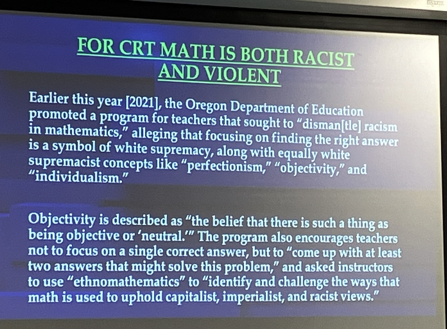 According to the Oregon Department of Education, math is 'racist' and 'violent.'