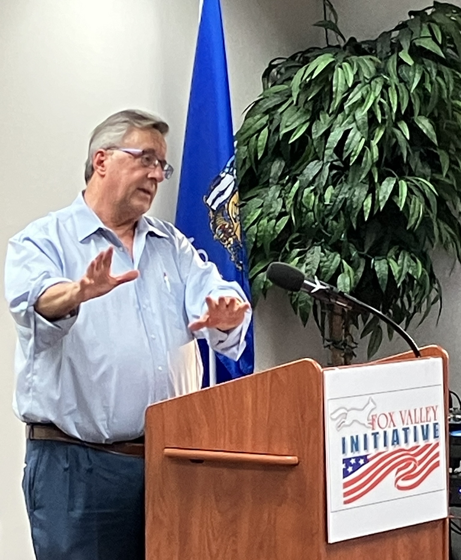 Brian Schimming, chairman of the Republican Party of Wisconsin, was animated as he discussed the challenges facing Republicans as they head into the 2024 election season.