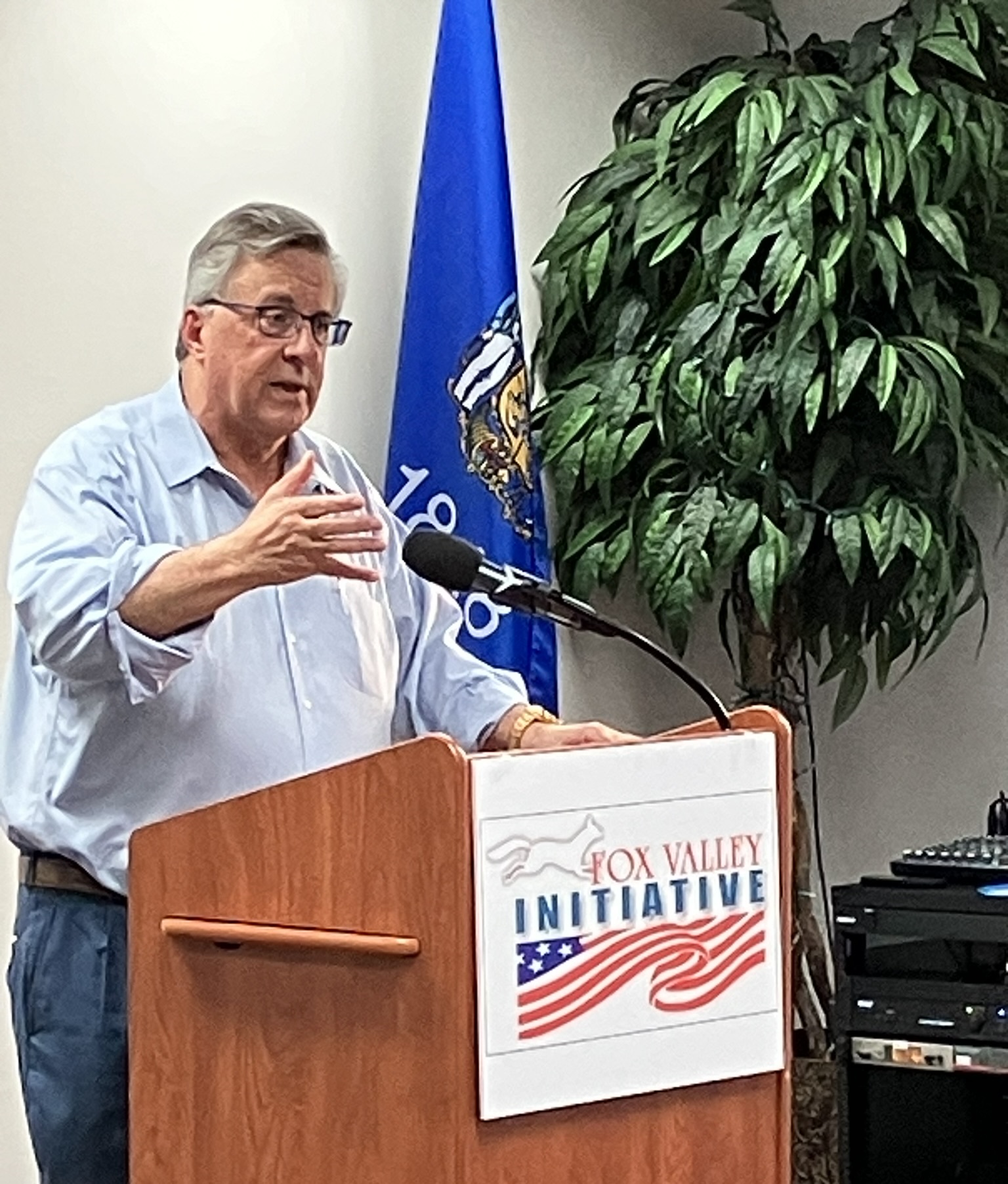 Brian Schimming, chairman of the Republican Party of Wisconsin, was animated as he discussed the challenges facing Republicans as they head into the 2024 election season.