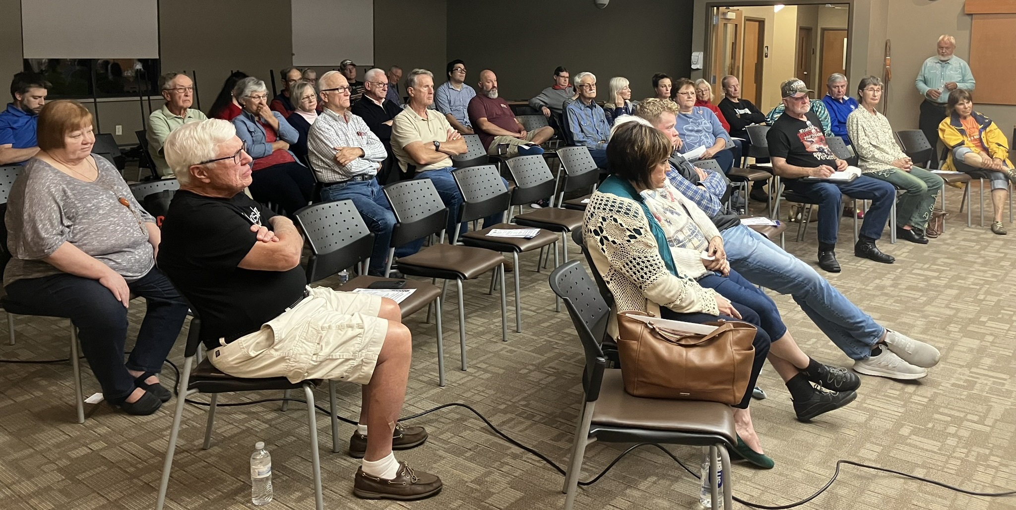 Audience members listened intently to Dr. Duke Pesta's presentation at the NEW Patriots September 2023 meeting.