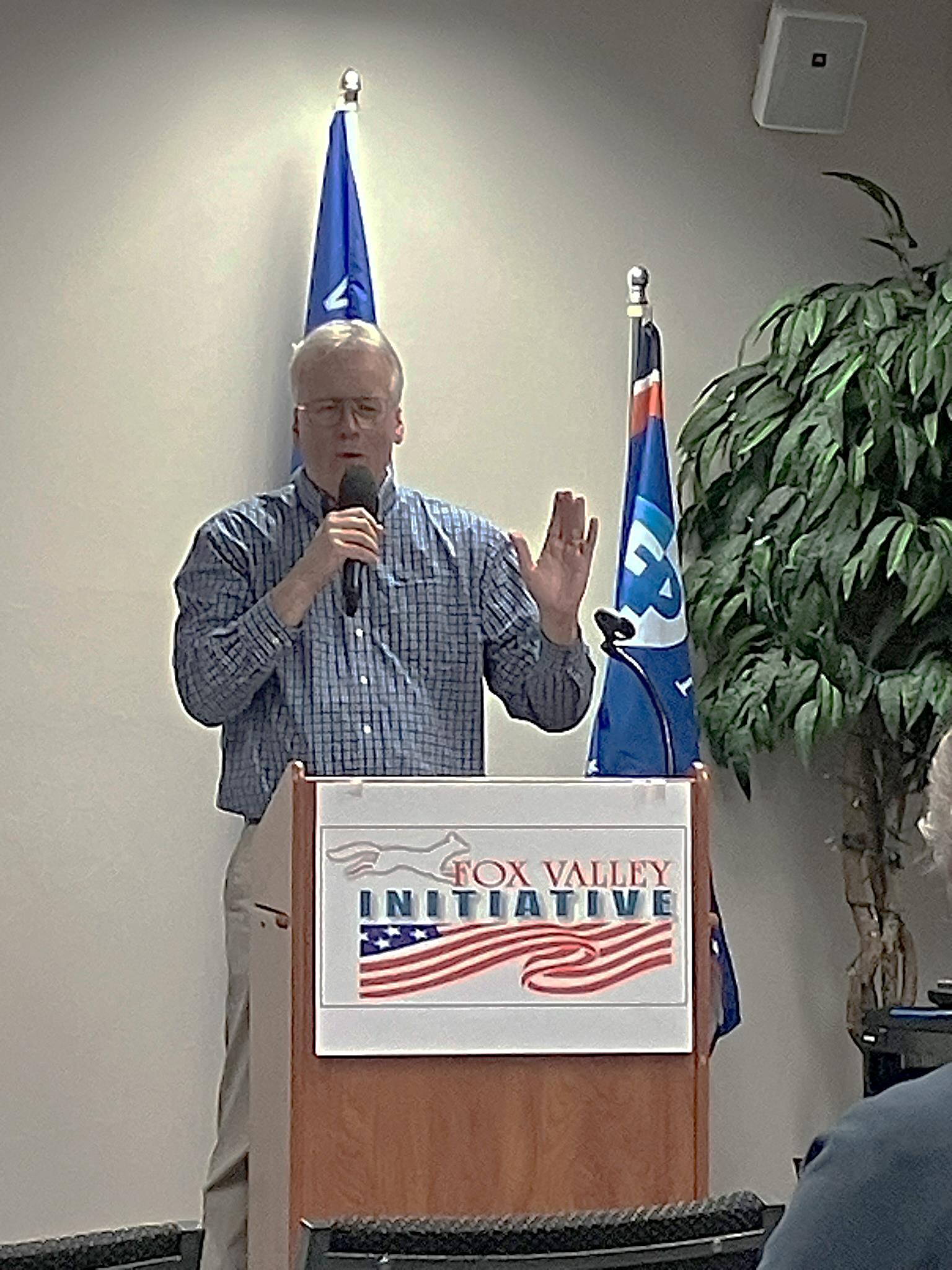John Pudner, president of Take Back Our Republic Action Fund, spoke at the November 6, 2023 meeting of Fox Valley Initiative in Appleton, Wisconsin.