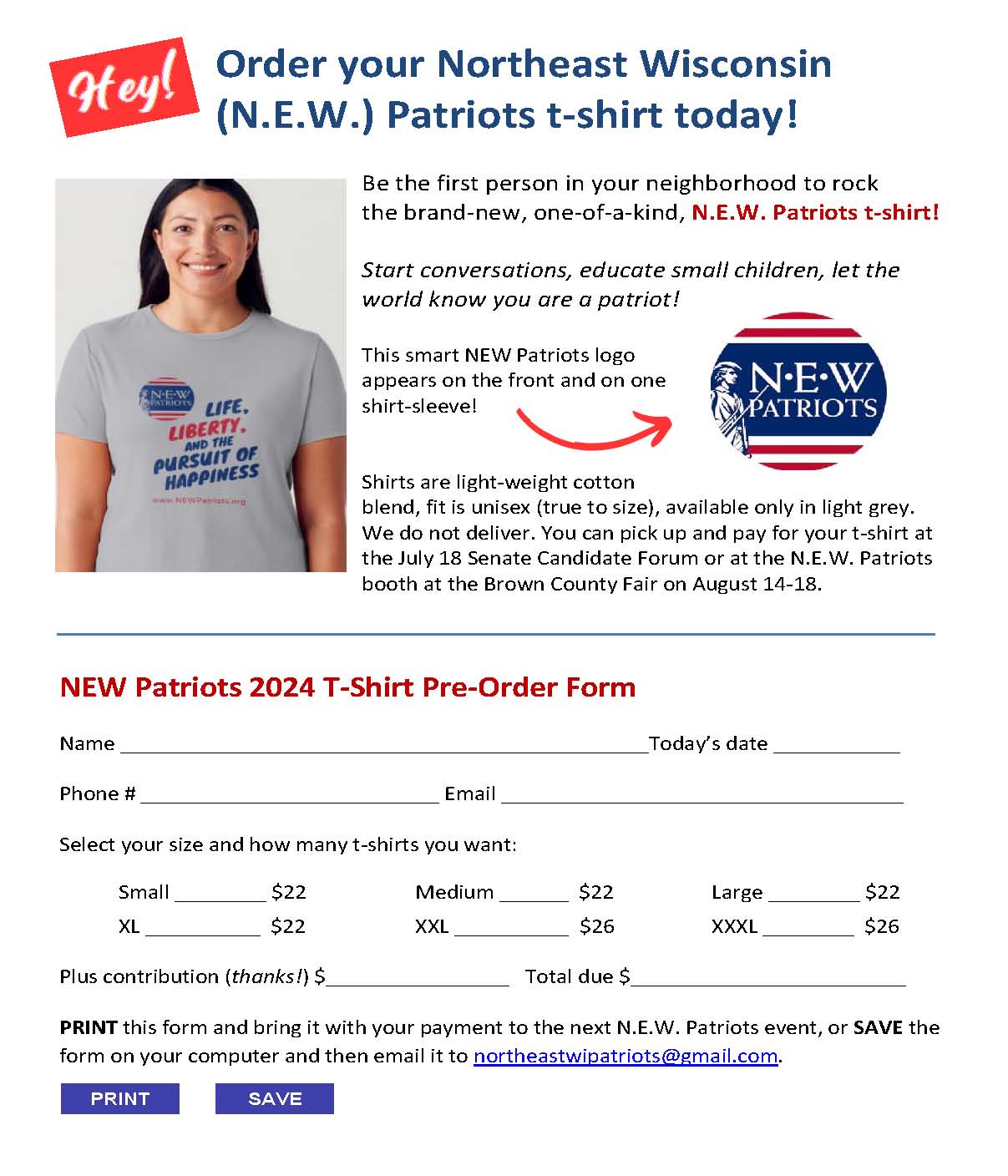 NEW Patriots t-shirt order form.