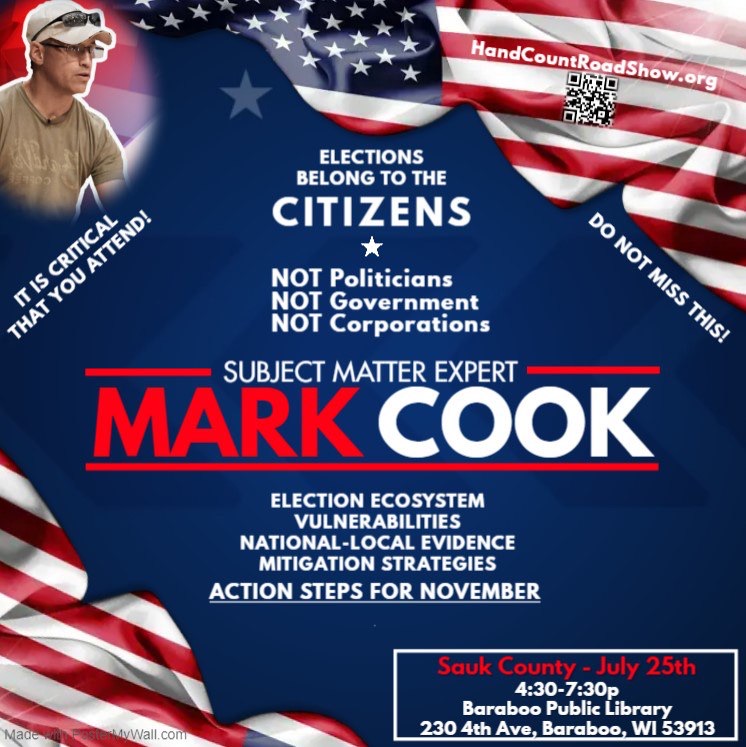Image promoting Elections Belong to the Citizens event in Baraboo, Wisconsin.