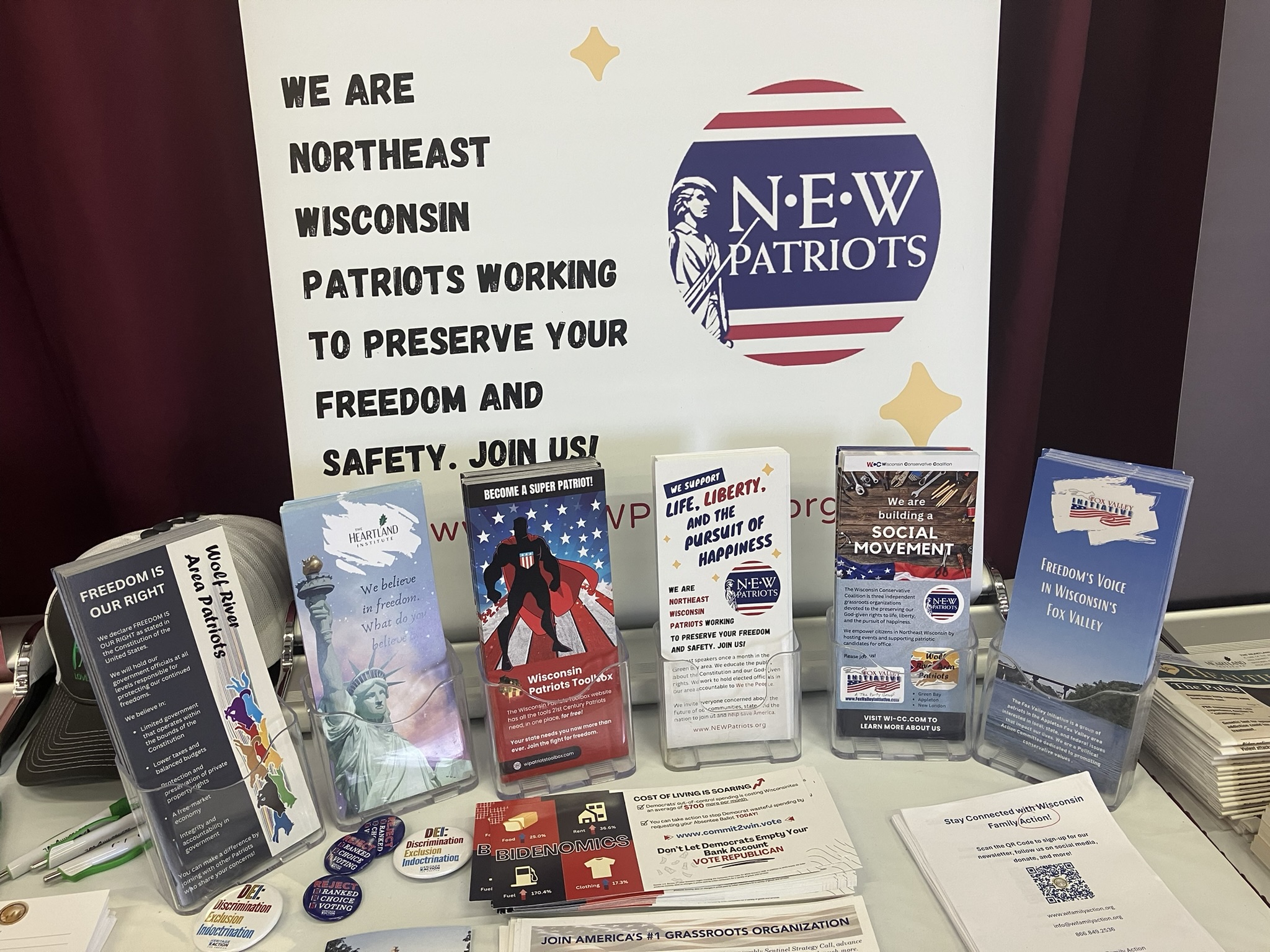 Rack cards at the N.E.W. Patriots booth at the Brown County Fair.