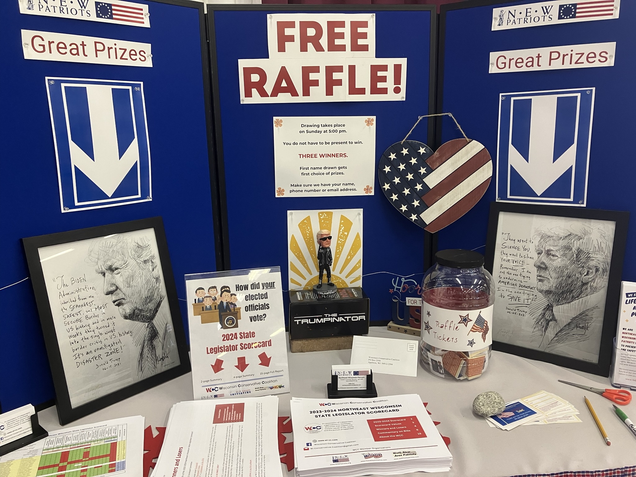 Raffle at N.E.W. Patriots booth at the Brown County Fair.