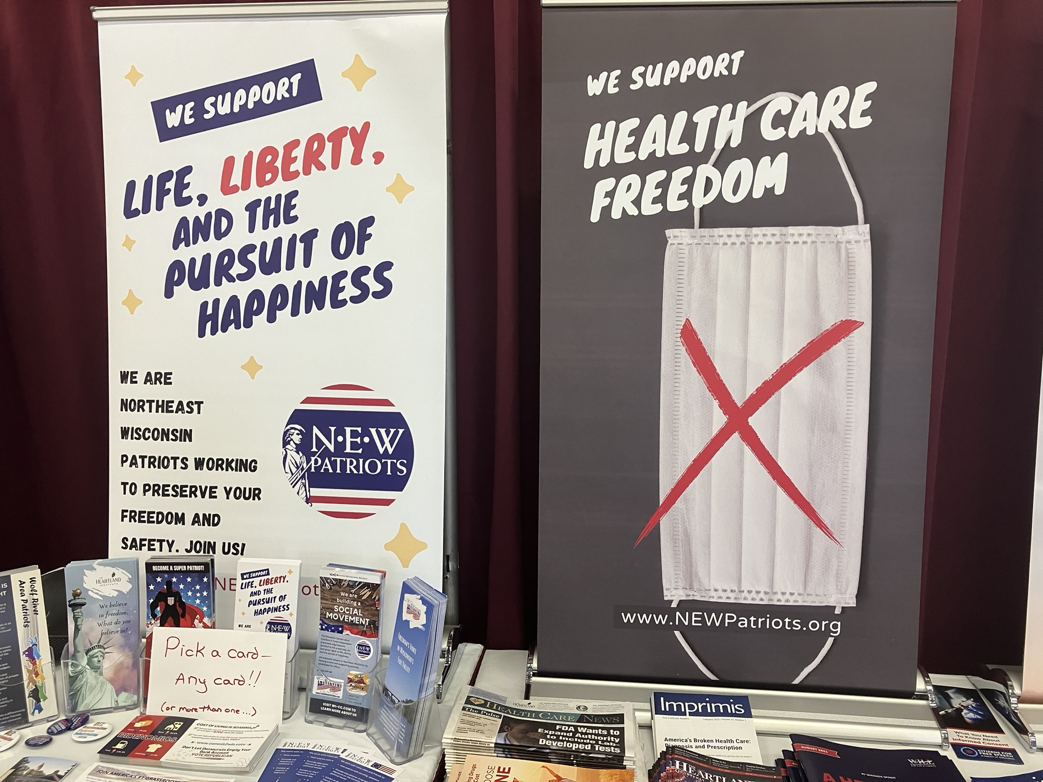 Popup banners at N.E.W. Patriots booth at the Brown County Fair.