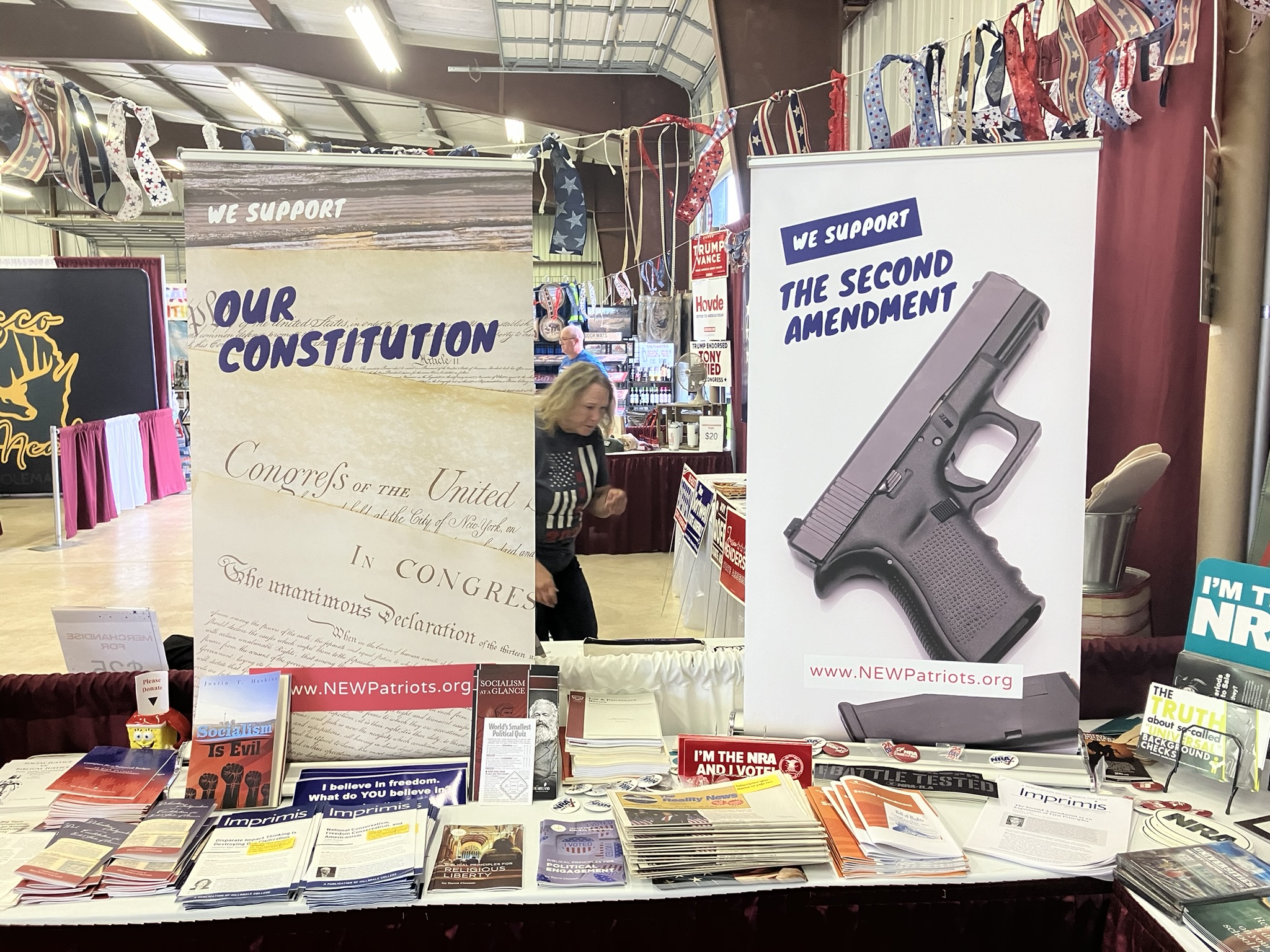 Popup banners at N.E.W. Patriots booth at the Brown County Fair.