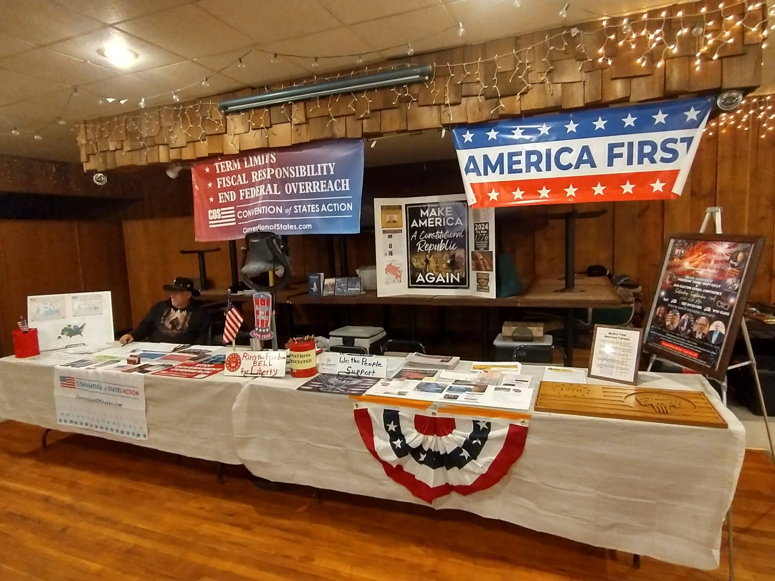 Information tables at the Boscobel Gun Show for Convention of States Action and Southwest Wisconsin Patriots.