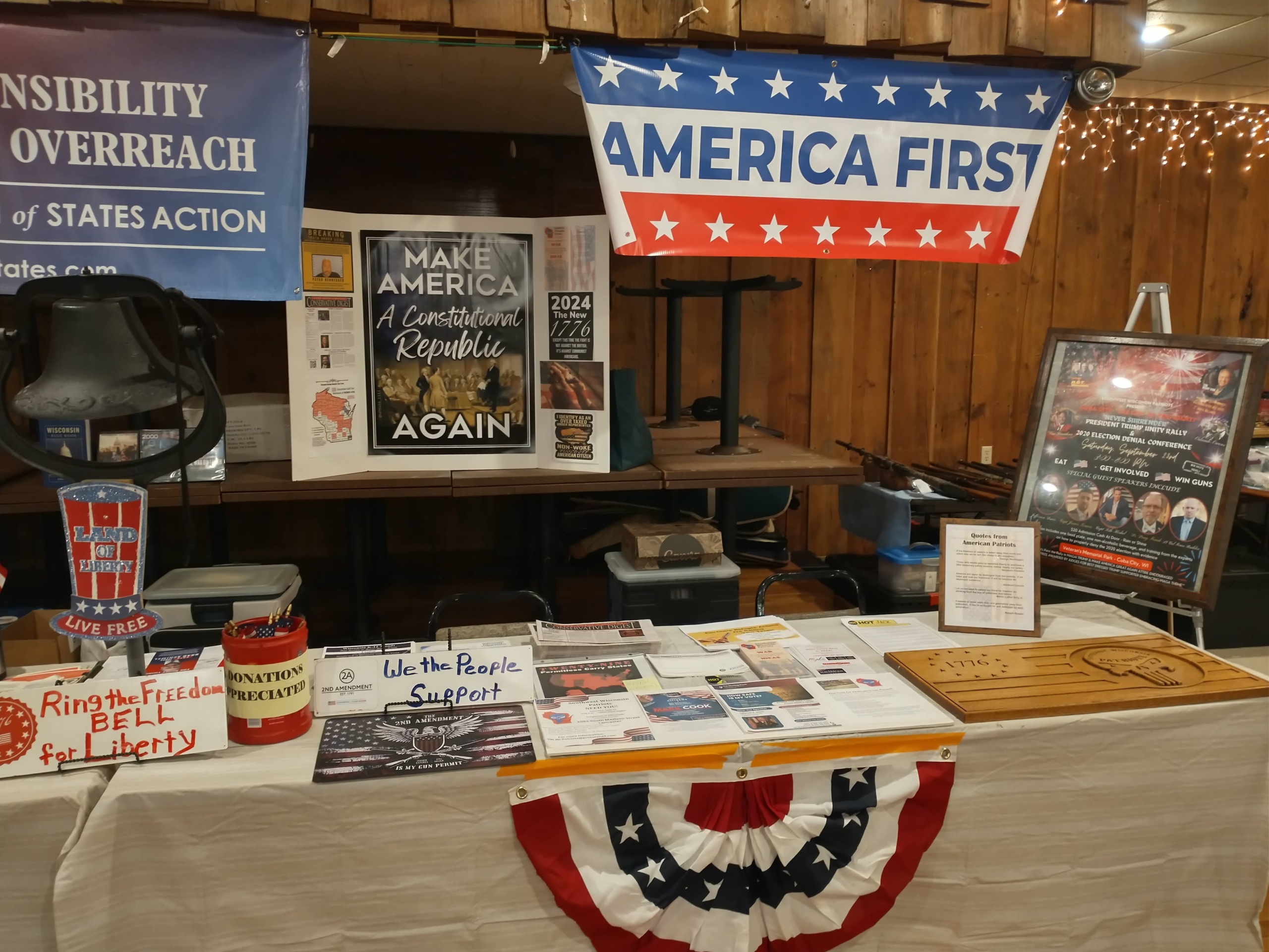 Information tables at the Boscobel Gun Show for Convention of States Action and Southwest Wisconsin Patriots.