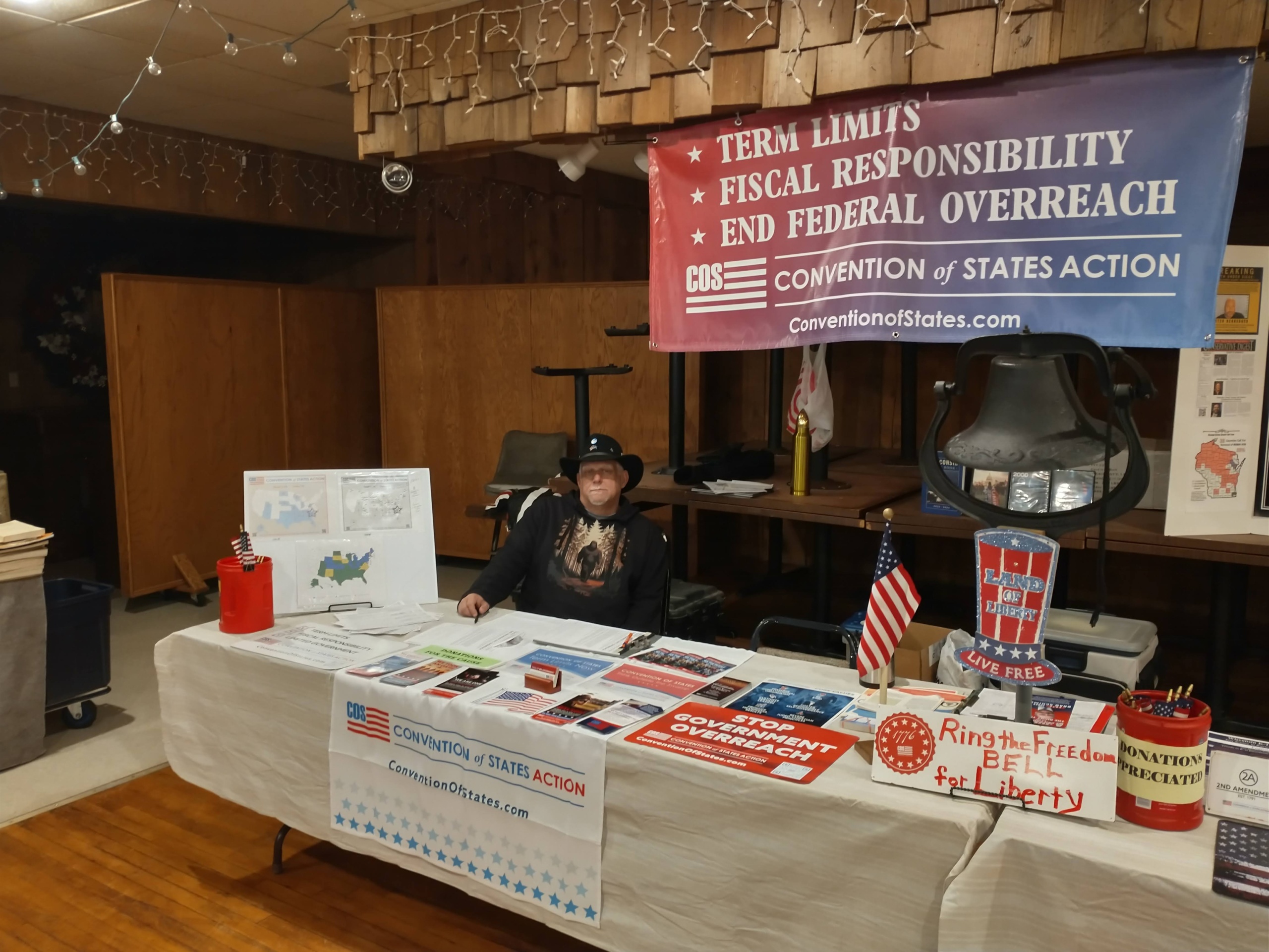 Information tables at the Boscobel Gun Show for Convention of States Action and Southwest Wisconsin Patriots.