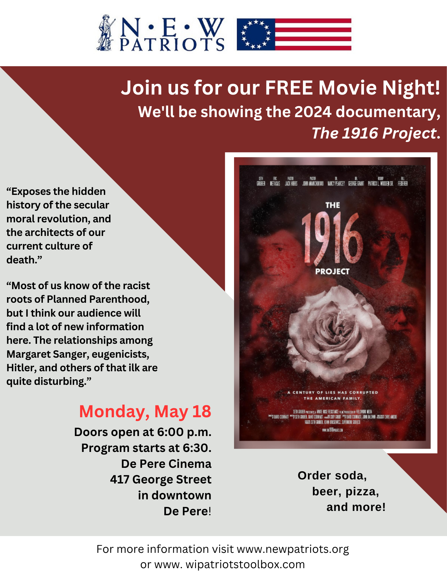 Northeast Wisconsin (NEW) Patriots will show The 1916 Project on May 18 at De Pere Cinema.