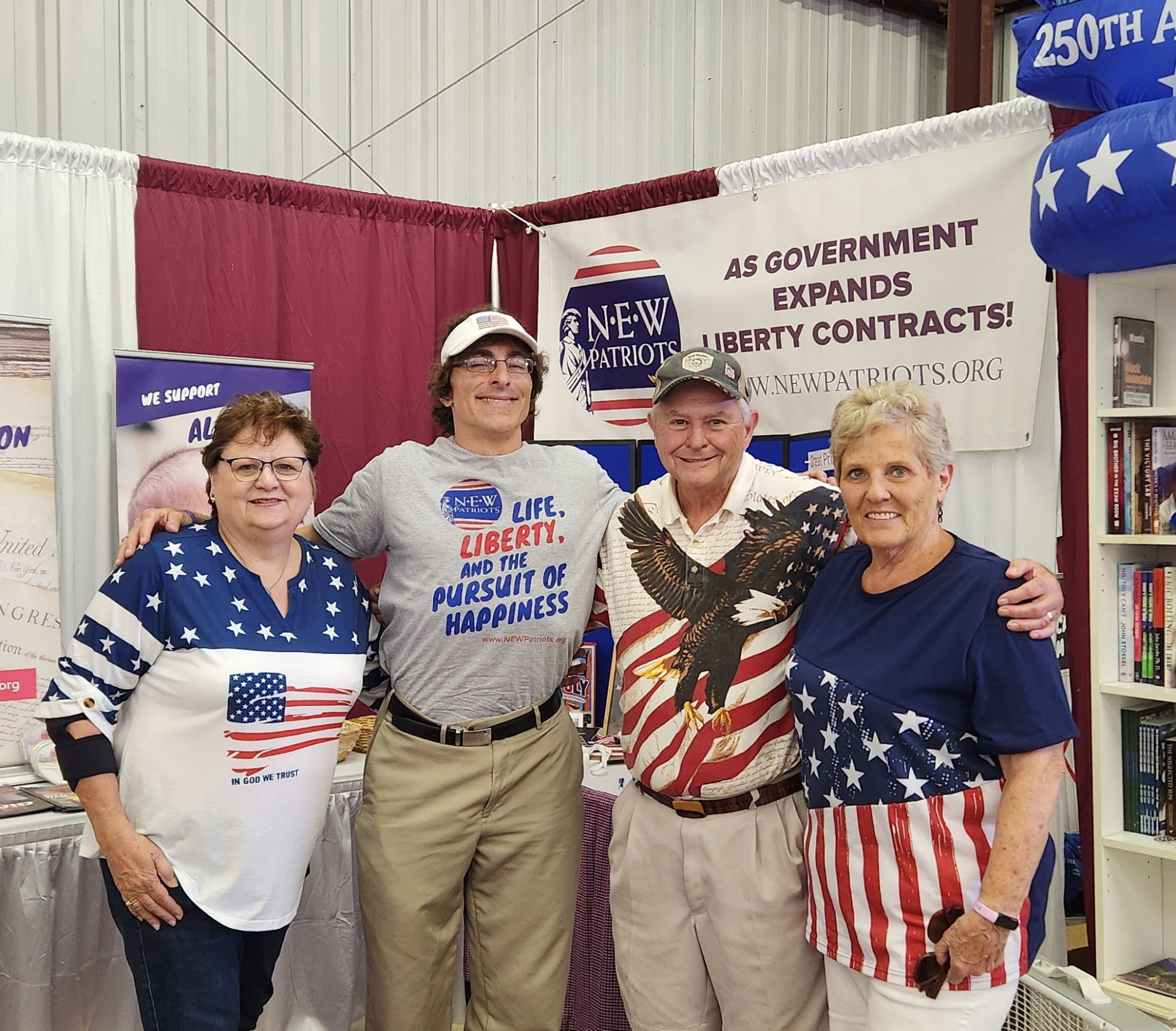 NEW Patriots Leadership Team member Verchelle, videographer Peter, and volunteers Chuck and Diane.