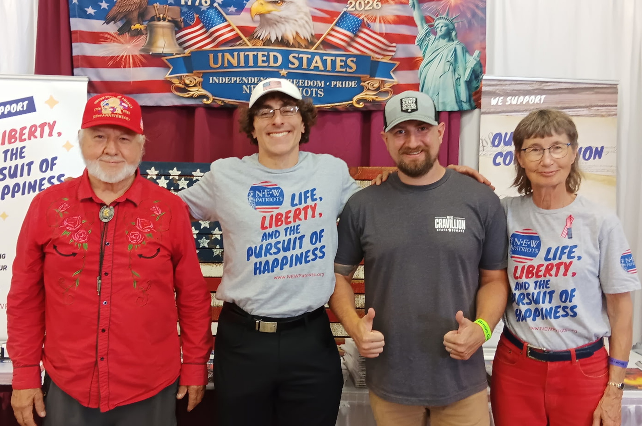 NEW Patriots volunteer Don, videographer Peter, Senate District 1 candidate Nic Cravillion, and Leadership Team member Linda.