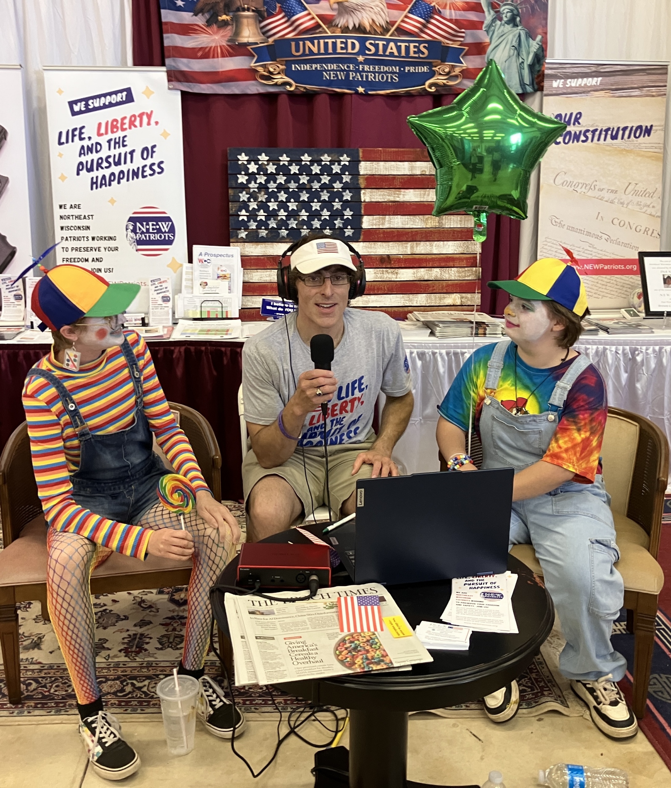 Some real clowns are interviewed by NEW Patriots videographer Peter for the livestream.